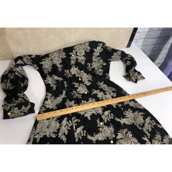 Moda Intl Long Size 6 Six Floral Boho Button Dress Rayon Made in USA Black White - Picture 10 of 12